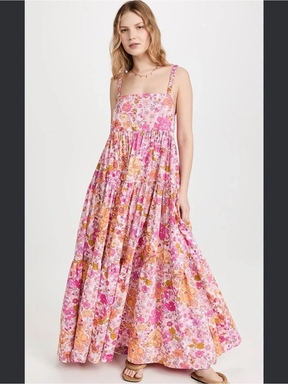 Free People Park Slope Maxi Dress psychedelic pink orange floral M cotton